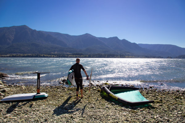 kiteboarding in Stevenson, Washington in the Columbia River Gorge