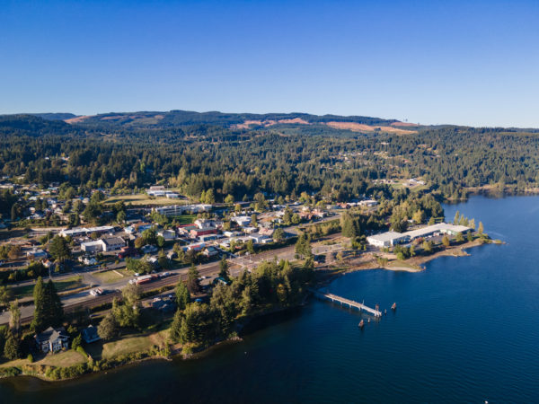 Aerial shot of Stevenson, Washington, Skamania County
