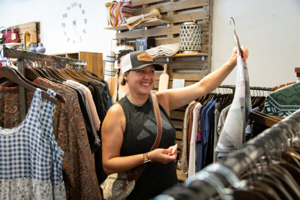 Woman holiday shopping in Skamania County, Washington