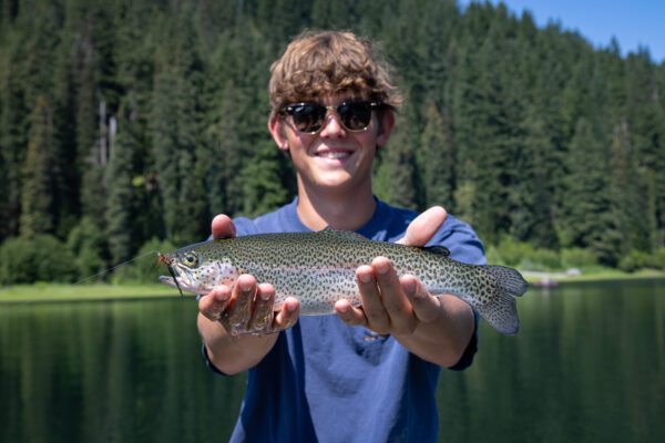 Catching fish at Goose Lake in Skamania County, Washington