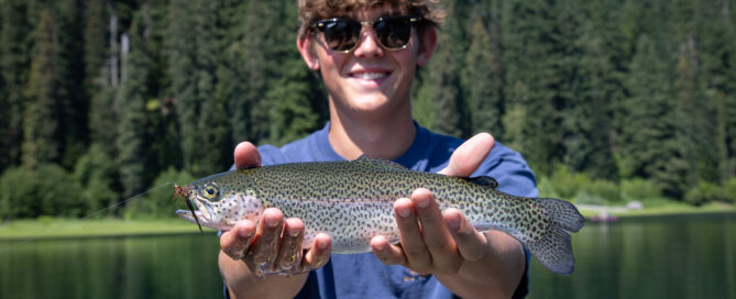 Catching fish at Goose Lake in Skamania County, Washington