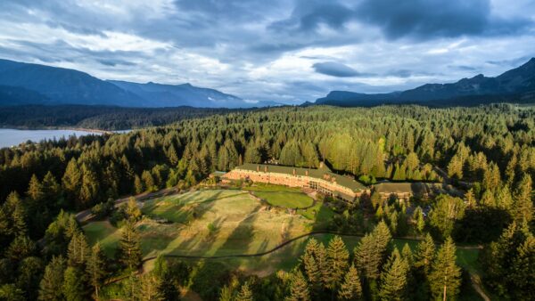 Aerial view of Skamania Lodge in Skamania County, Washington
