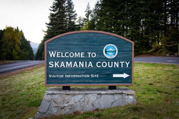 Skamania County sign in Skamania County, Washington